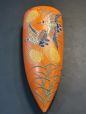 VTG Maruhon Ware Nippon Moriage Crane Birds Art Deco Wall Pocket Vase Japan 