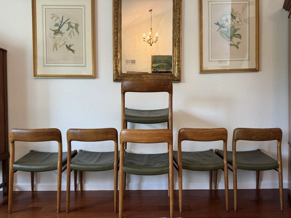 Juego de 6 sillas de comedor Niels Moller Mid Century modelo moderno 75 roble danés Foto 3 de 4