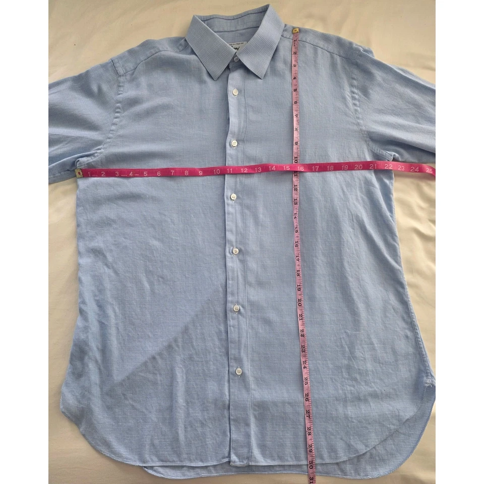 Camisa de Vestir Brioni Neiman Marcus 16 R Italia Azul Micro Cuadros Algodón Lujo Foto 4 de 4