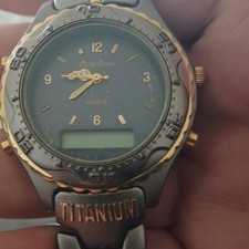 Philip Persio Quartz Analogue-Digital Titanium Watch Blue Dial Grey/Gold Brace