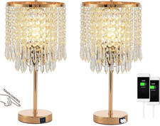 Elegant Crystal Table Lamps Set of 2 with USB Ports and Touch Control