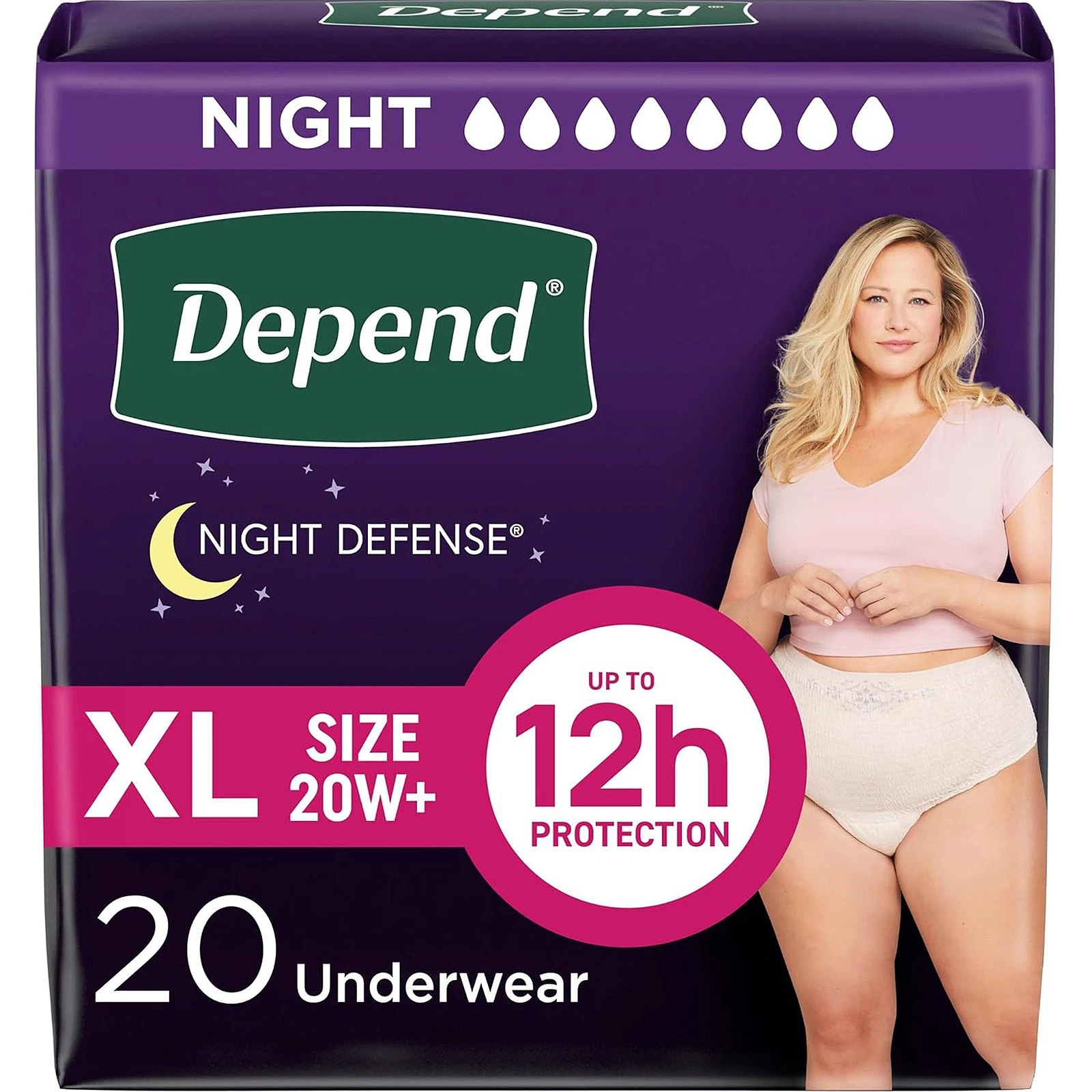 Depend Night Defense Adult Diapers for Women, Overnight Absorbency, XL, 20 Count