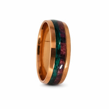 Emerald Timber Inlay Band ? 8mm Rose Gold Stainless Steel Wedding Band
