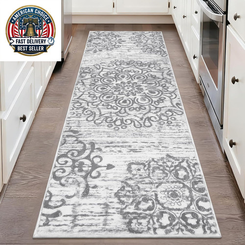 HEBE Hallway Runner Rug 2'X6' Washable Vintage Kitchen Rugs Non Slip Laundry Rug