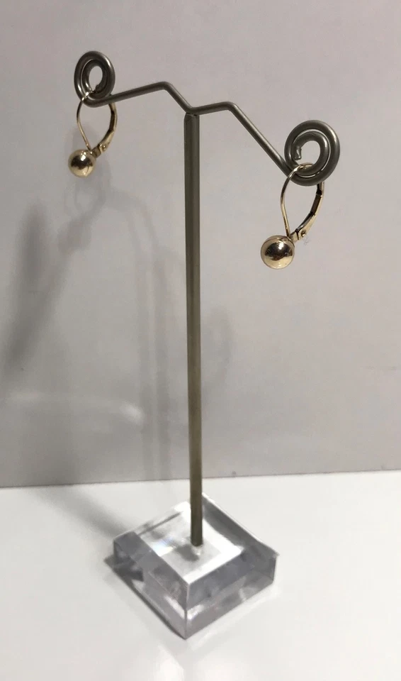 6mm Ball Bead Dangle Drop Earrings with Leverback In 10K Yellow Gold - Image 3 of 4