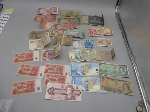 Large World Banknote Job Lot 30+ Notes Canada UK Foreign Mixed Collection Old