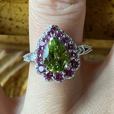 Natural Peridot Garnet Sterling Silver Ring Size 7