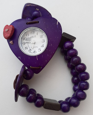 J&H Watch- Full Working Order new battery - wood and bead bracelet