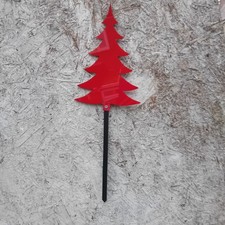 1x 12" STEM RED ACRYLIC CHRISTMAS TREE SILHOUETTE ON  A BLACK PLANT SUPPORT ROD.