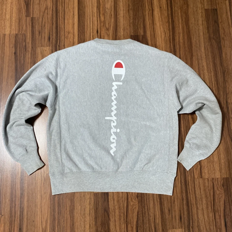 Logotipo de campeón vintage delantero/trasero años 90 tejido inverso gris cuello redondo estampado grande Foto 2 de 4