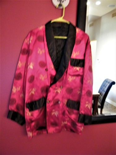 Smoking Lounge Jacket Mens Red Silk Oriental Asian