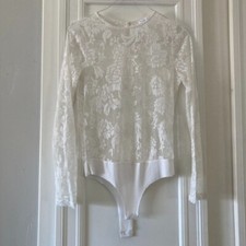 Ces Femme Free People Floral Mesh Lace Bodysuit White Sz L
