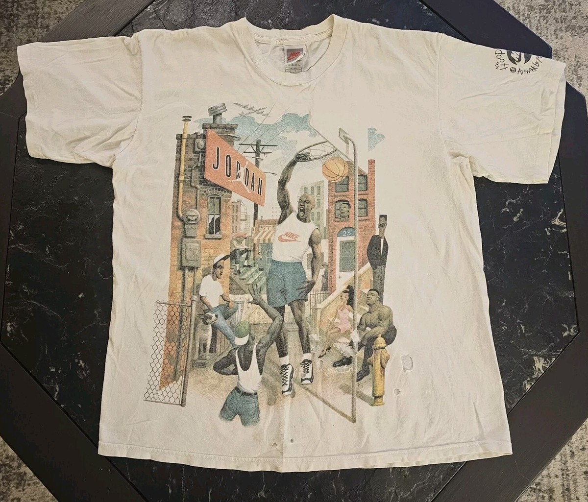 NIKE 90s hoop heroes jordan Tシャツ 銀タグ Vintage Nike Air Jordan Hoop Heroes Mark Ryden Art T-Shirt L