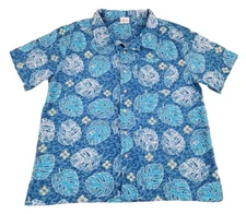Barefoot In Paradise Shirt Mens Extra Large Blue Hawaiian Floral Leaf Adult A31