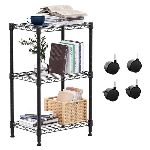 3 Tier Metal Wire Shelving Rolling Organizer Wire Carbon Steel Rack With Wheels - Picture 8 of 9