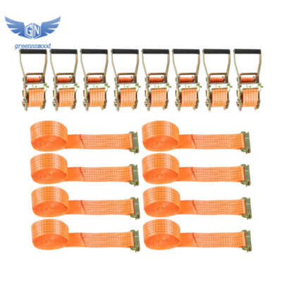 E-Track Ratchet Straps 2''×15' 4400LB Tie Down Polyester Heavy Duty Strap 8 Pack