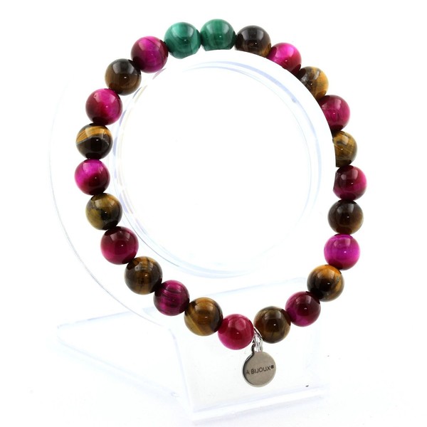 Steine Und Mineralien. Armband Perlen Malachit Aus Dem Kongo + Tigerauge + Auge-image