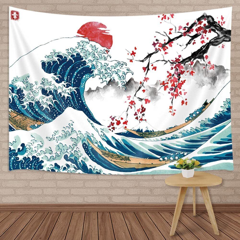 Ocean Art Extra Large Tapestry Wall Hanging Fabric Japanese Floral