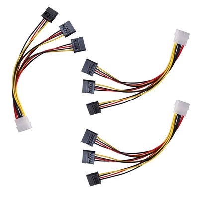 ThtRht 3 Pack 4Pin Molex to 3X Sata 15Pin Splitter Connector Power Supply Cab...