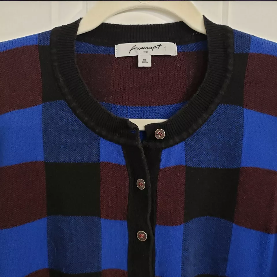 Foxcroft Womens Cardigan Sweater XTRA LARGE PET Plaid Preppy Academia Office - Image 2 of 4