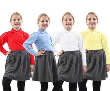 2 X Girls Plain Long Sleeve Polo  School Shirts Uniform PE Top Kids Tops Shirts