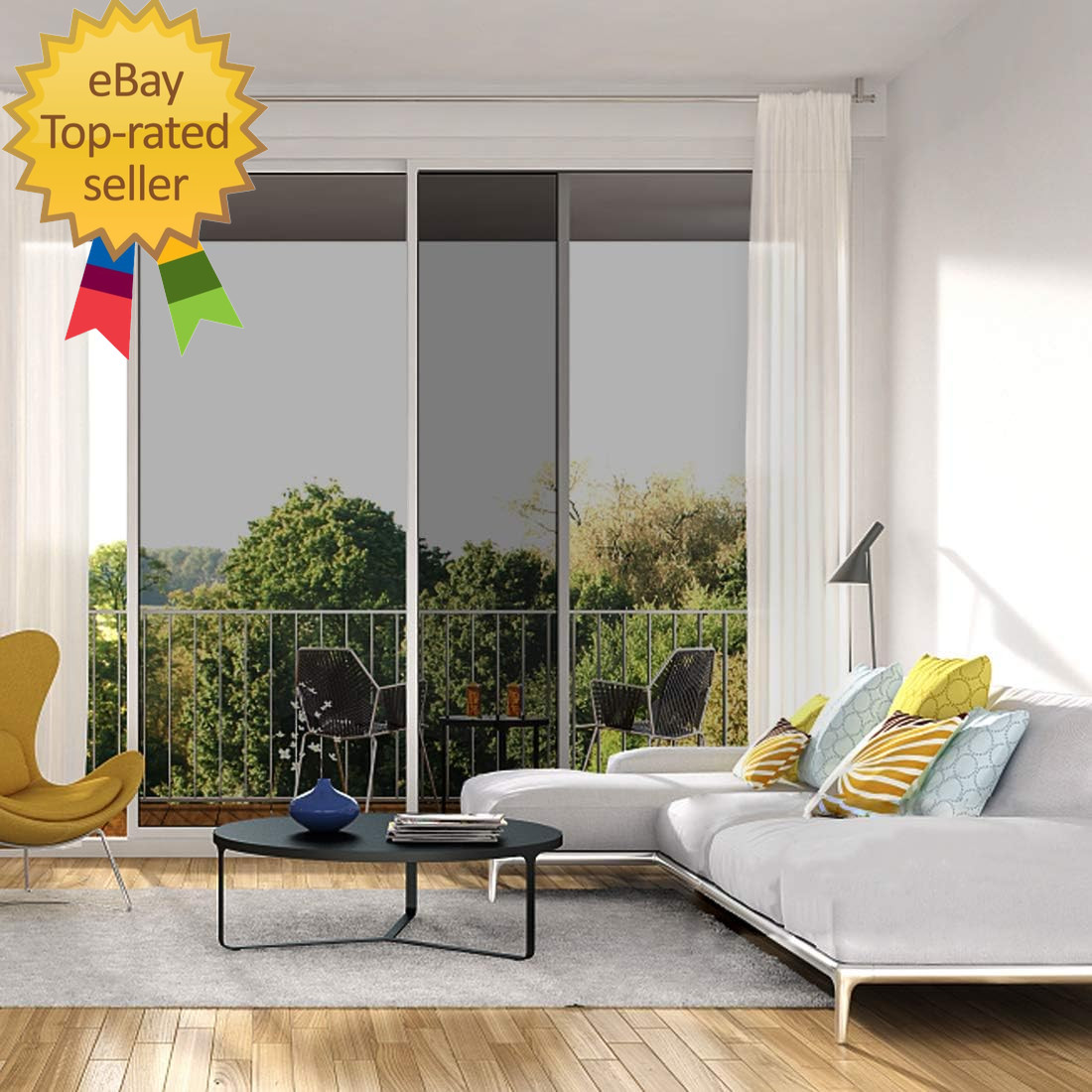 Window Film One Way Mirror Tint Daytime Privacy Static Cling Non-Adhesive