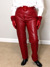 Womens Leather Pants Red 14 Maroon Soft Vintage 80s 90s Mob Wife Rare J. Ferrar