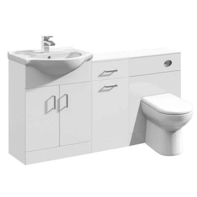 Vanity Unit Combined Sink & Toilet Bathroom Suite Furniture WC Set Drawer 1400mm