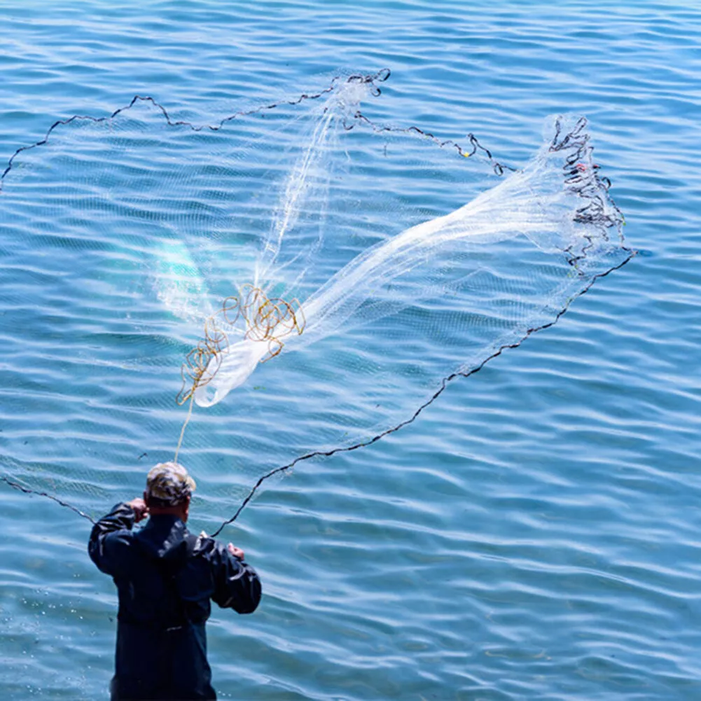 Throw Hand Fishing Cast Net Spin Bait Sinker Nylon Mesh Equipment 8m/26.24ft