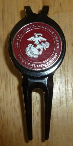 US Marine USMC 1" Golf Ball Marker 2 sided & Short Divot Tool w/Clip