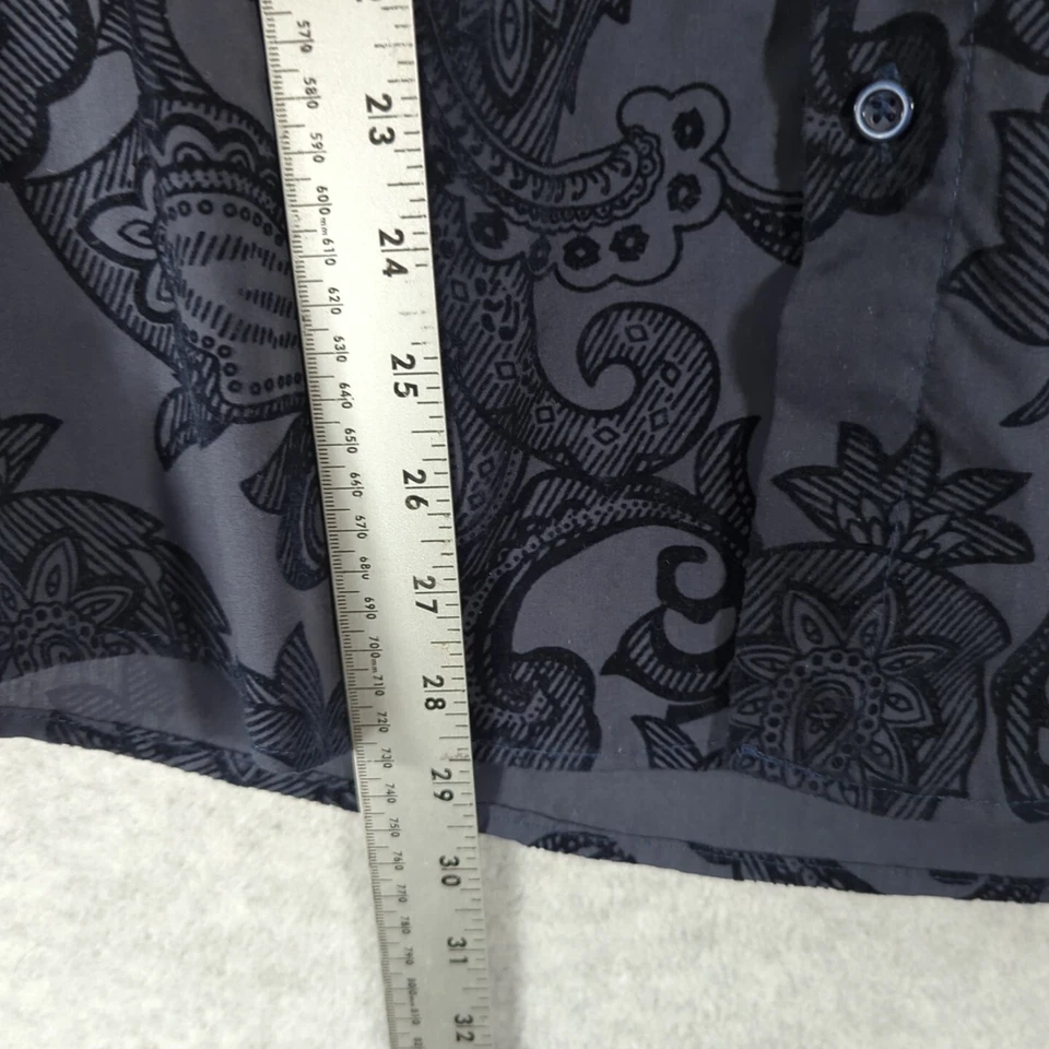 Consequence Velvet Embossed Paisley AOP Shirt Mens M Club Night Out Navy Retro - Image 3 of 4