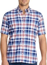 IZOD Red and Blue Plaid Shirt Short Sleeve Button Down Men's Size L and XL NWT