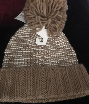 MICHAEL KORS CABLE KNIT BEANIE HAT CAMEL And WHITE WITH POM  display picture 1