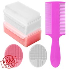 Pink Baby Cradle Cap Brush Set Newborn Bath Sponge Comb Long Handle