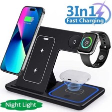 15W 3 In 1 LED Fast Wireless Charger Stand Foldable Charging Station For Smart P