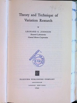 Theory and Technique of Variation Research Johnson, Leonard G.: