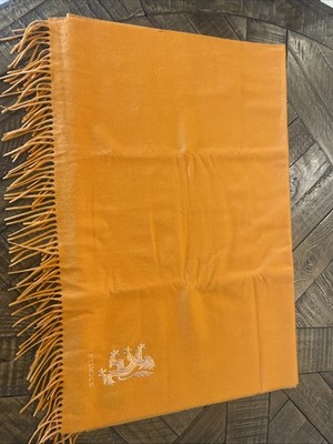 JAMES PRINGLE of Scotland Orange 100% Cashmere Shawl Wrap Women Scarf Fringe