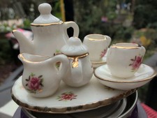 Miniature Tea Set 10 piece pink rose porcelain 2" teapot