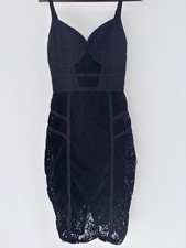 bebe Black Lace Corset Bandage Midi Dress Small Bodycon Cocktail Party Clubwear