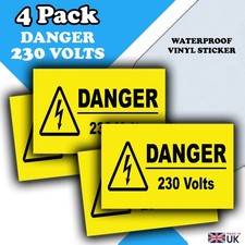 4 Pack Danger 230 Volts Stickers – Waterproof High Voltage Labels – 50mm x 80mm