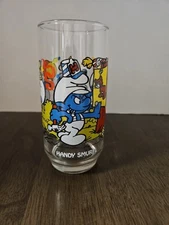 Hardee's Handy Smurf Drinking Glass 1983 Peyo Wallace Berrie  Co 6"