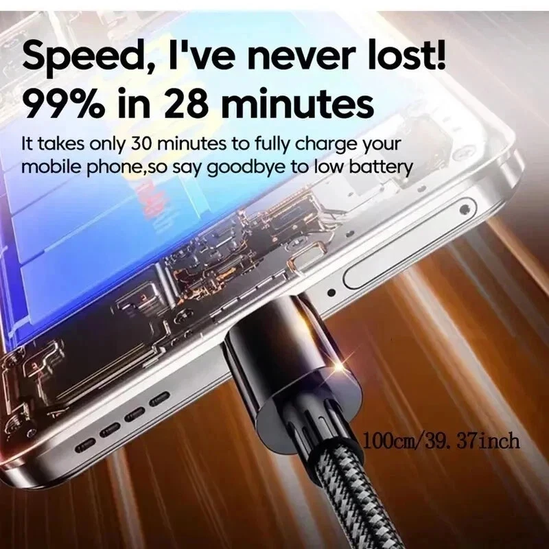 USB A to Type C Cable 3A 66W Fast Charger Braided Long USB C Lead 0.25M 1M 2M 3M - Image 3 of 4