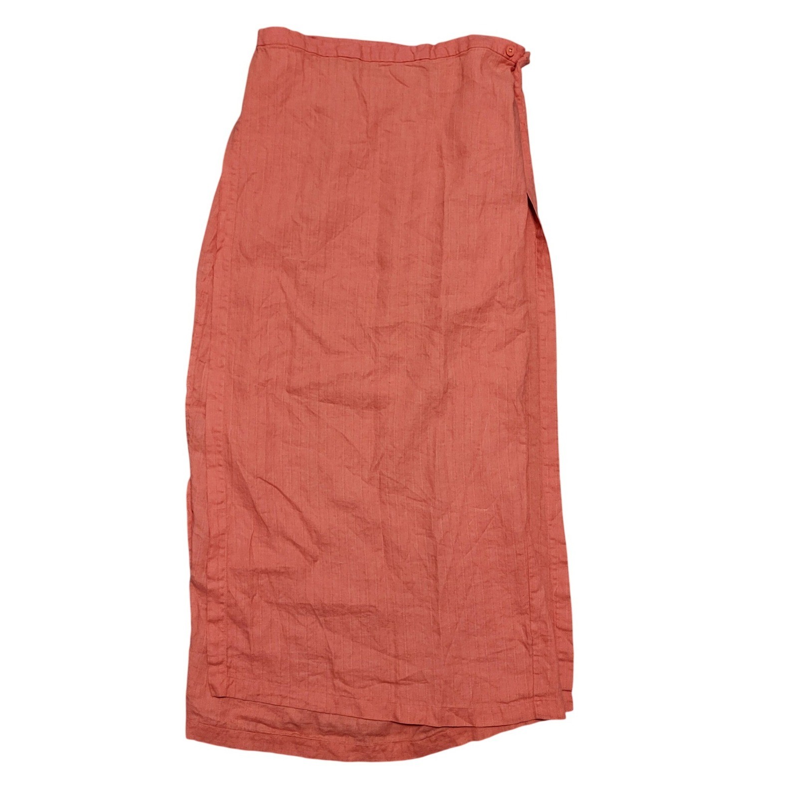 Eileen Fisher, Eileen Fisher Women Vintage 3X Coral 100% Linen Maxi Skirt Side Slit Made in USA