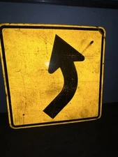 VTG TRAFFIC ROAD SIGN CURVE Ahead  YELLOW Metal RETIRED 30x30” DECOMMISSIONED