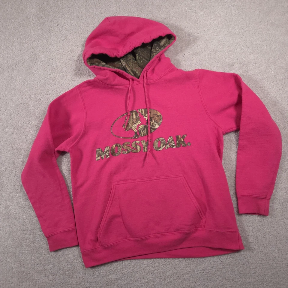 Mossy Oak Hoodie Womens Medium Pink Camo Lined Hood Hunting Sweatshirt Pullover - Image 2 of 4