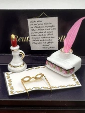 Reutter Ink Well Desk Set Porcelain Miniatures Dollhouse 1:12 Vintage Germany