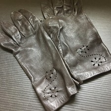 Vintage Elegant Dark Brown Leather Gloves with Unique Perforated Floral Detail
