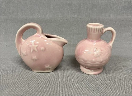Vintage SHAWNEE Pottery Miniatures Lady Bug Jug And Stars Pitcher Pink
