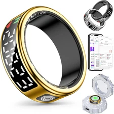 Smart Rings for Women Men, Health Fitness Tracker Ring with LED Display Screen,