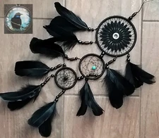 DREAMCATCHER, BLACK Magic Dreamcatcher With RAVEN Feathers and RAVEN AMJLET